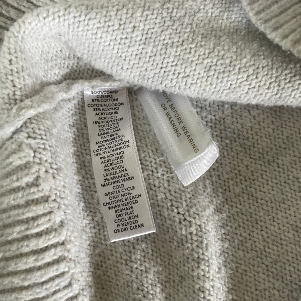 LOFT Knit Mock Neck Sweater sz XS Gray White Sherpa Polar Bear Preppy Clean Girl - Picture 8 of 10